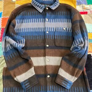 Pure Water Brown/Blue/White Bulky Striped Thick Flannel XL